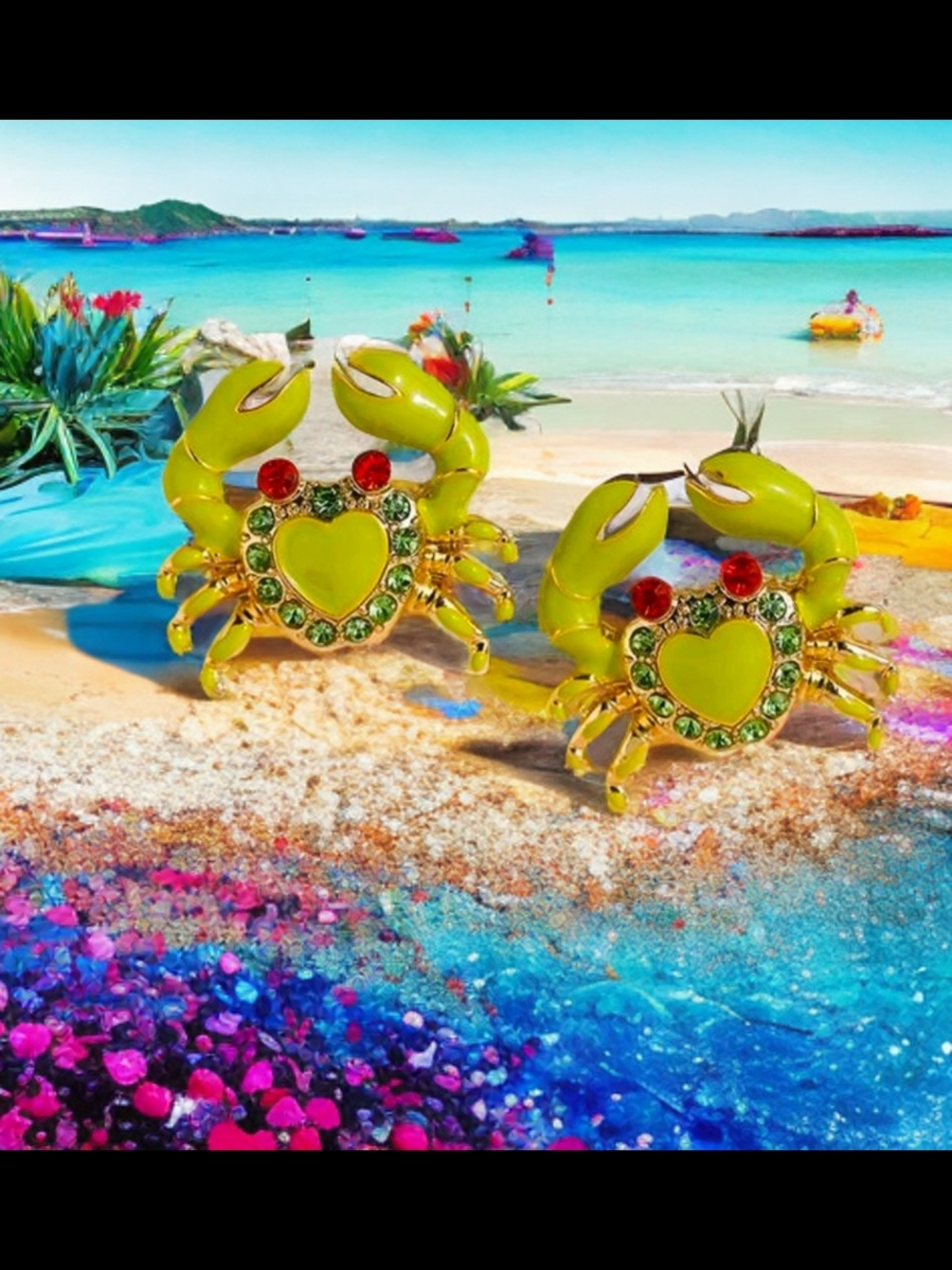 BETSEY JOHNSON LIME CRAB JEWEL STUD EARRINGS